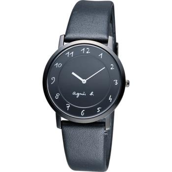 agnes b.法式優雅手寫體時標時尚腕錶 7N00-0BC0D