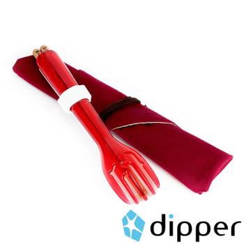 dipper 3合1紫檀木環保餐具組(莓果紅叉/陶瓷湯匙)
