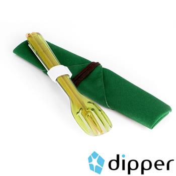 dipper 3合1檜木環保餐具組(青嫩綠叉/陶瓷湯匙)