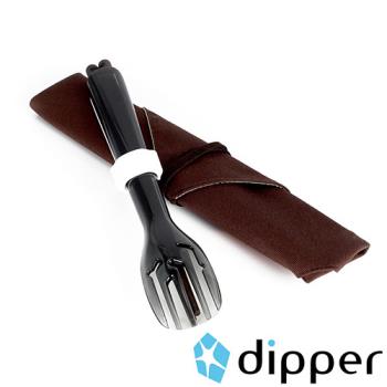 dipper 3合1黑檀木環保餐具組(潑墨黑叉/陶瓷湯匙)