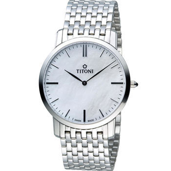 TITONI 梅花錶超薄紳士腕錶 TQ52918S-587 白
