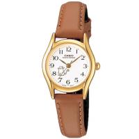 【CASIO】輕盈女腕表-金圈+貓咪白盤+棕色皮帶 (LTP-1094Q-7B8)