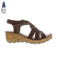 Fly London(女) 麻花捲楔型高底真皮涼鞋 - 卡布咖