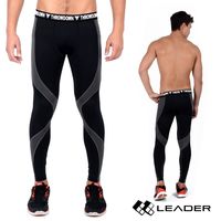 LEADER X-PRO梯度壓縮運動緊身褲 男款 黑灰拼接
