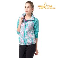 【hilltop山頂鳥】女款超輕量抗UV超潑水外套S02FB3綠底白粉印花