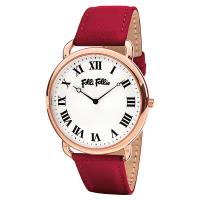 Folli Follie PERFECT MATCH 經典羅馬腕錶 銀x紅皮帶 39mm WF16R014SPS-DR