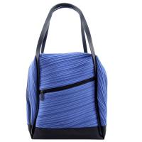 ISSEY MIYAKE 三宅一生PLEATS PLEASE BIAS皮革邊飾褶紋肩背包(大/靛藍)