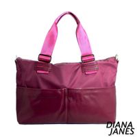 Diana Janes 尼龍帆布配皮大購物包-桃紅
