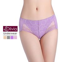 【Olivia】雙色蕾絲棉質中腰防漏生理褲(紫色)