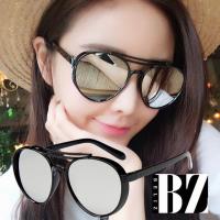 BeLiz時尚反射 雙線黑圓框墨鏡 銀