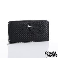 Diana Janes 牛皮格紋單拉鍊女夾-黑