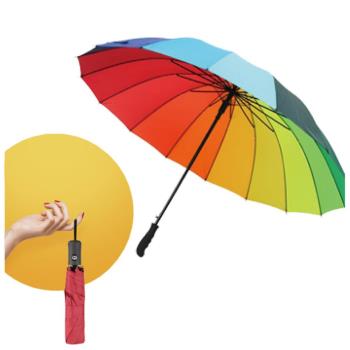 16骨彩虹長柄傘/超大晴雨兩傘 加送三折自動傘