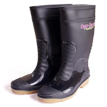  台製一體成型時尚中筒雨靴雨鞋(黑)