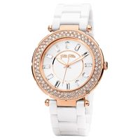 Folli Follie Beautime 午宴派對水鑽女錶 玫瑰金框x白 41mm WF1B025BSS-XX