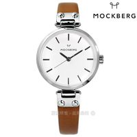 MOCKBERG / MO1404 / WERA PETITE 瑞典設計師品牌礦石玻璃防水真皮手錶 白x卡其 28mm