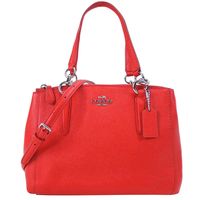 COACH 馬車LOGO細紋皮革三層手提/斜背包(小/亮紅)