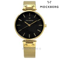 MOCKBERG / MO1603 / LIVIA NOIR 瑞典設計師品牌礦石玻璃防水米蘭編織不鏽鋼手錶 黑x鍍金 34mm