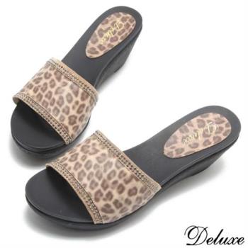 【Deluxe】狂野麗人豹紋水鑽楔型拖鞋(豹)-2771-9