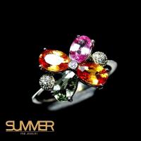 【SUMMER寶石】設計款彩色藍寶戒指(925銀 A15)
