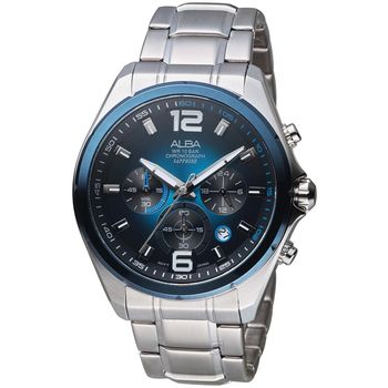 ALBA雅柏日系潮流三眼計時腕錶 VD53-X278B AT3B79X1 藍