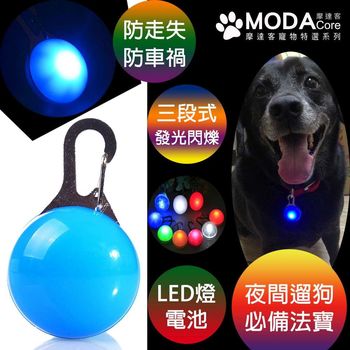【摩達客寵物系列】LED寵物發光吊墜吊飾 (天藍色)夜間遛狗貓防走失閃光燈掛墜（三段發光模式）