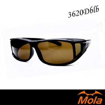 MOLA摩拉近視包覆式偏光太陽眼鏡 套鏡 男女 黑框 茶片 UV400 抗紫外線 3620Dblb