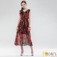 MONS名媛款優雅花卉蠶絲洋裝