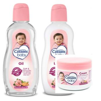 進口CUSSONS嬰兒潤膚油+乳液+面霜--杏仁+玫瑰精油各*2共(200ml/200ml/50g)*6瓶