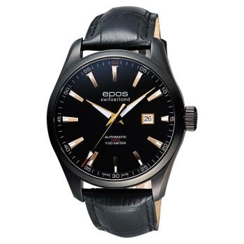 epos Passion系列都會時尚機械腕錶 黑x玫塊金時標 44mm 3401.132.25.19.25FB