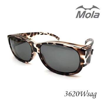 MOLA 摩拉近視外掛式偏光太陽眼鏡 套鏡 UV400 男女 開車 灰片 豹紋-3620Wsag