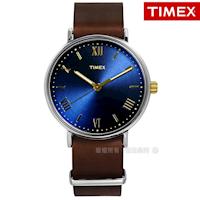 TIMEX 天美時 / TXTW2R28700 / 美國指標復古羅馬真皮手錶 藍x深咖啡 41mm