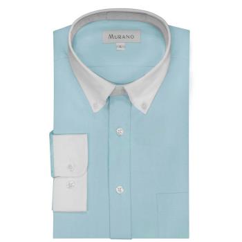 [MURANO]馬卡龍色系白領撞色長袖襯衫-湖水藍