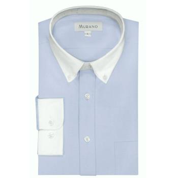 [MURANO]馬卡龍色系白領撞色長袖襯衫-淺藍色