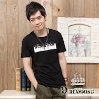 【Dreamming】立體幾何字母萊卡彈力圓領短T(黑色)