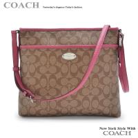 COACH 34938 卡其深粉紅PVC斜背方包