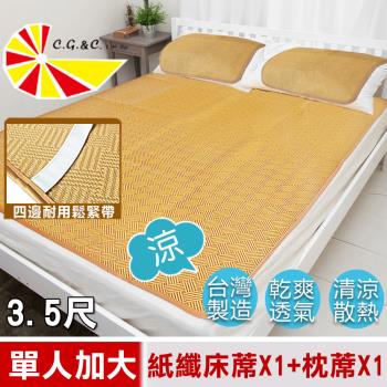 凱蕾絲帝-台灣製造-軟床專用透氣紙纖單人加大3.5尺涼蓆二件組(一蓆一枕)