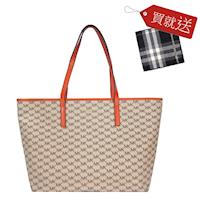 MICHAEL KORS EMRY MK滿版PVC托特包(大/卡其橘)(買包送方巾)