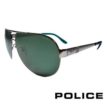 POLICE 義大利警察都會款個性型男眼鏡-金屬框(綠銀) POS8876E584P
