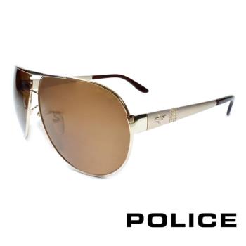 POLICE 義大利警察都會款個性型男眼鏡-金屬框(棕色) POS8876E349P