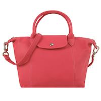 LONGCHAMP Le Pliage Cuir 小羊皮短把折疊小型水餃包(小/粉桃)