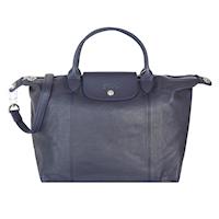 LONGCHAMP Le Pliage Cuir 小羊皮短把折疊小型水餃包(中/海軍藍)
