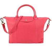 LONGCHAMP Le Pliage Cuir 小羊皮短把折疊小型水餃包(中/粉桃)