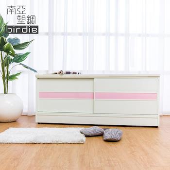 Birdie南亞塑鋼-4尺拉門/推門塑鋼坐式鞋櫃/穿鞋椅(白色+粉紅色)