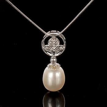 【寶石方塊】天然珍珠項鍊-925銀飾-月白風清