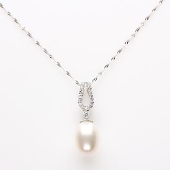 【寶石方塊】天然珍珠項鍊-925銀飾-柳眉如煙