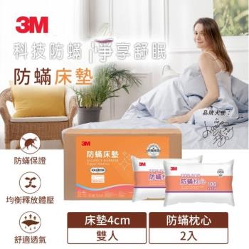 3M 防螨床墊-低密度標準型4CM(雙人)+防蹣枕心2入