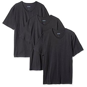 HUGO BOSS 男時尚純棉黑色V領短袖內衣3件組(預購)