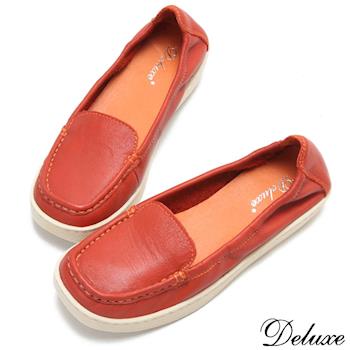 【Deluxe】甜美舒適-嚴選柔軟真皮休閒帆船鞋(橘)