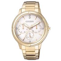 CITIZEN 星辰光動能 氣質甜心 三眼時尚女錶(金/38mm) FD2032-55A