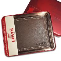 【Levis】Levis 牛皮夾 拉鍊零錢袋 經典鐵盒裝/咖色